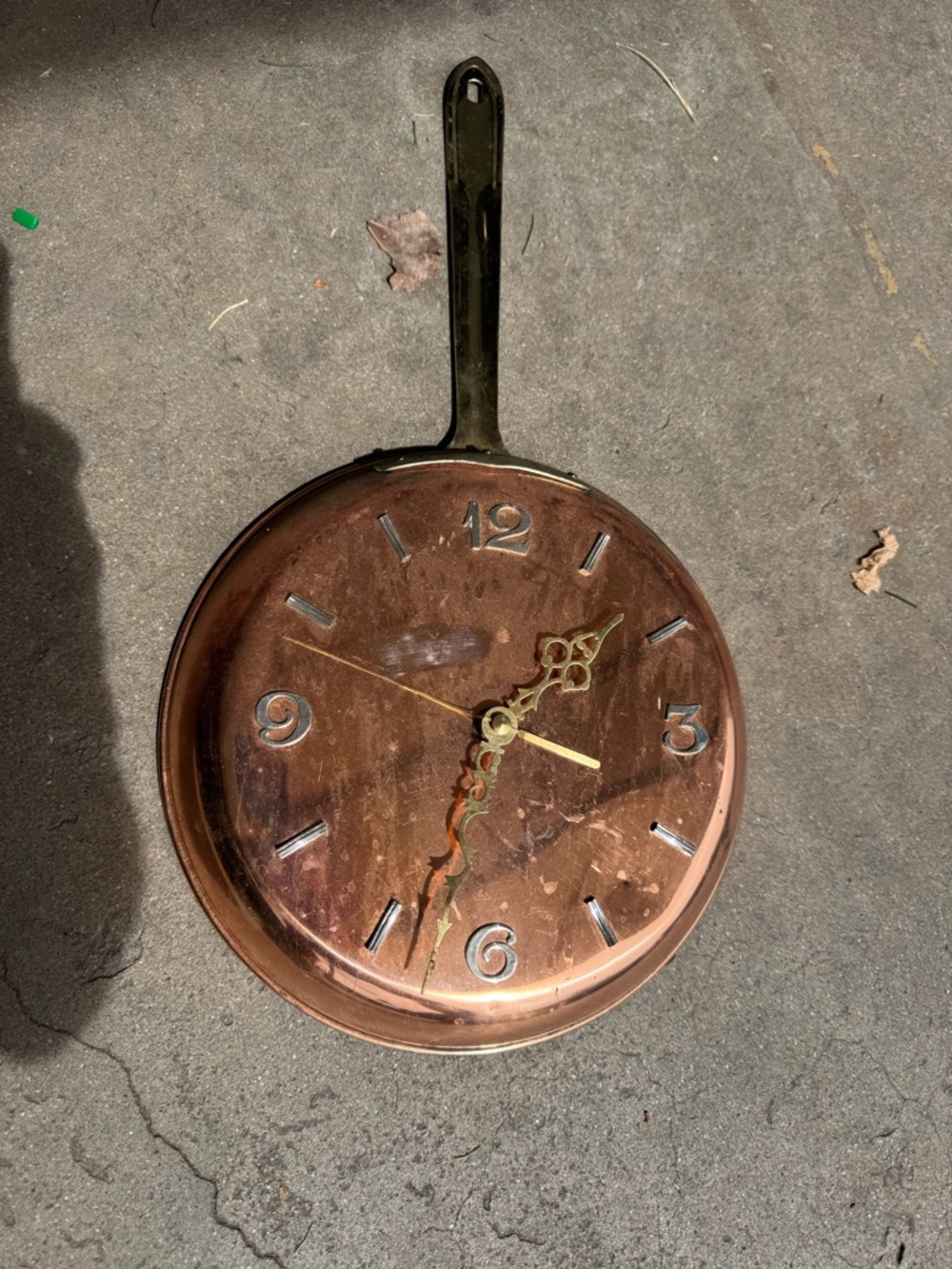 Vintage Copper and Brass Skillet Wall Clock, Frying Pan Clock,